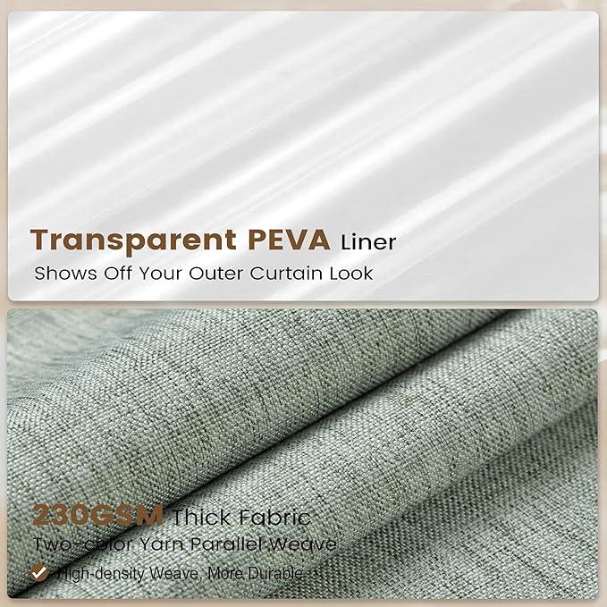 BTTN Sage Green 3 in 1 Shower Curtain Set - Linen Textured Cloth Shower Curtain and PEVA Liner with Plastic Hook and 3 Magnets, Tall Modern Neutral Waterproof Shower Curtain for Bathroom, 72x84 - ModernBath