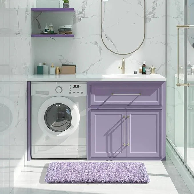 Yimobra Bathroom Rugs Non Slip Washable 36x24, Ultra Soft and Water Absorbent Bath Mats, Plush Fluffy Shower Mat Outside, Luxury Microfiber Thick Matts for Bathroom Floor/Tub, Purple and White - ModernBath