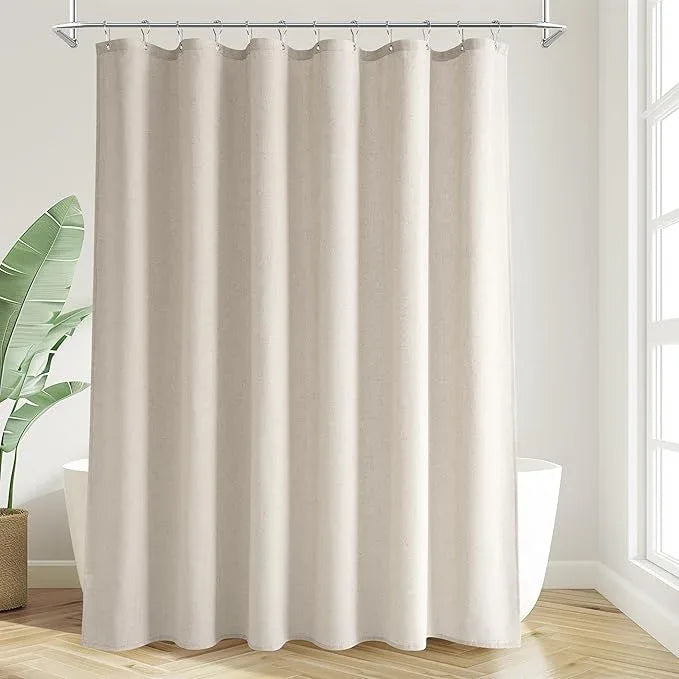 Jowels Apricot Linen Shower Curtain, Boho Farmhouse Shower Curtain Set for Bathroom, 200GSM Luxury Weighted Water Resistant Fabric Textured Shower Curtains with 12 Metal Hooks, 72Wx72H - ModernBath
