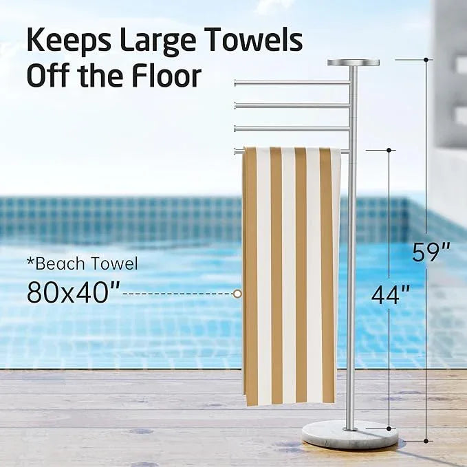 KES Hot Tub Towel Rack Outdoor with 1.5X Heavier Natural Marble Weighted Base, Pool Towel Rack with 360° Adjustable Arms & Storage Tray, 18/8 Stainless Steel, Brushed Steel, OTR203-2 - ModernBath