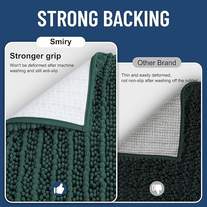 Smiry Bathroom Rugs Mat 24x16, Extra Soft Absorbent Chenille Bath Rugs, Non Slip Rubber Backing Machine Washable Quick Dry Bath Mats for Bathroom Floor, Tub, Shower, Home Decor Accessories, Green - ModernBath