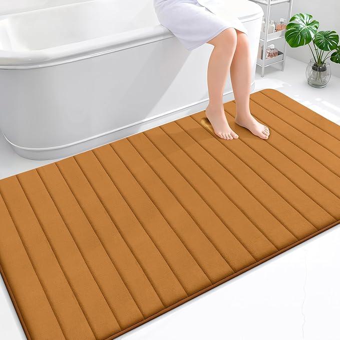 OLANLY Memory Foam Bath Mat 70x46, Super Soft Absorbent Bathroom Rugs, Quick Dry, Machine Washable Shower Floor Rugs, Bathmat Carpet, Bathroom Home Decor Accessories, Ochre - ModernBath