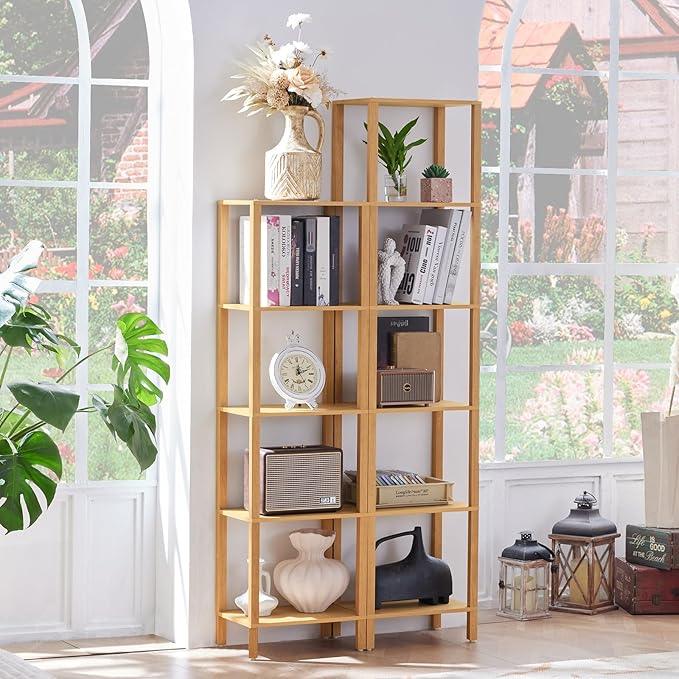 66in Tall Bookshelf 6-Tier Small Narrow Bookcase, Skinny Book Shelf for Small Space, Farmhouse Slim Shelf with Storage, Wood Freestanding Display Thin Bookshelves for Living Room, Natural - ModernBath