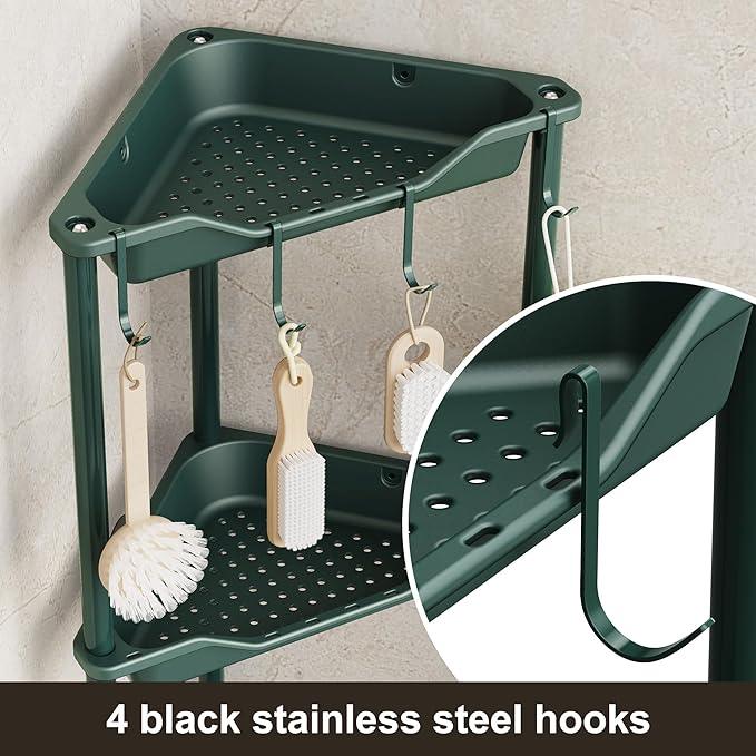 Orimade Rustproof 3 Tier Floor Standing Corner Shower Caddy Organizer, Plastic Metal Splicing Floor Corner Shelf Rack Stands for Bathroom, Dark Green - ModernBath