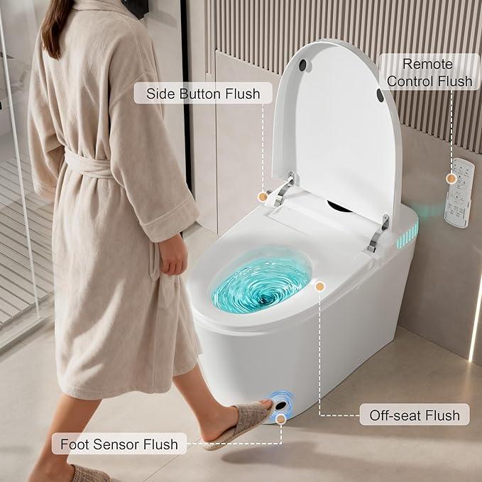 ZAOZUO Smart Toilet with Built-In Bidet, Heated Seat & Child Mode, Multiple Flushing Modes, Self-Cleaning Nozzle & Tankless One Piece Elongated Toilet - ModernBath