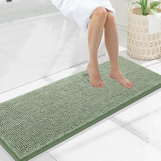 Smiry Luxury Chenille Bathroom Rugs 47x17, Extra Soft and Absorbent Shaggy Bath Mat, Machine Washable, Non-Slip Plush Carpet Runner for Tub, Shower, and Floor, Home Decor Accessories, Sage Green - ModernBath