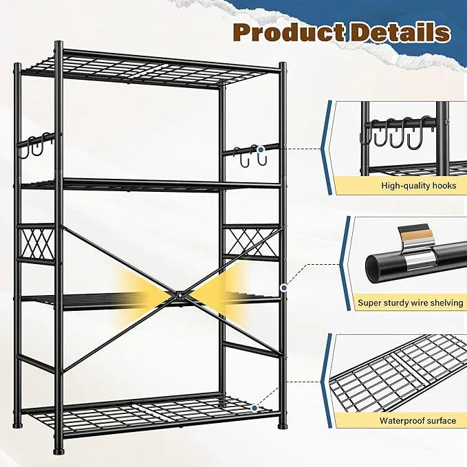 Storage Shelves 4-Tier Large Capacity Metal Shelving with Hooks, Heavy Duty Garage Shelving Unit with Leveling Feet, Stable Metal Shelves for Pantry, Kitchen and Closet,36" W x 12" D x 60" H, Black - ModernBath