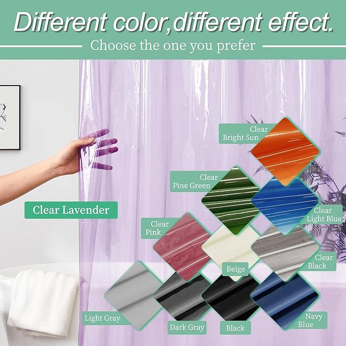Mrs Awesome Clear Lavender Shower Curtain Liner with 3 Magnets, 72x72 Premium Flexible Sturdy Plastic Shower Curtain for Bathroom Lightweight & Waterproof, Clear Lavender - ModernBath