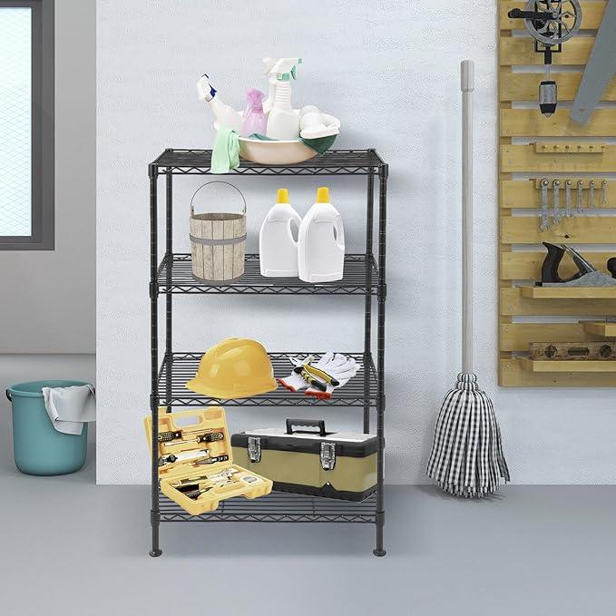 BNSPLY 4 Tier Wire Shelving Unit, Height Adjustable Wire Shelves with NSF Certified, Metal Storage Rack Shelf Unit for Kitchen, Laundry, Bathroom, Pantry, Closet (12" D x 19.7" W x 31.5" H, Black) - ModernBath