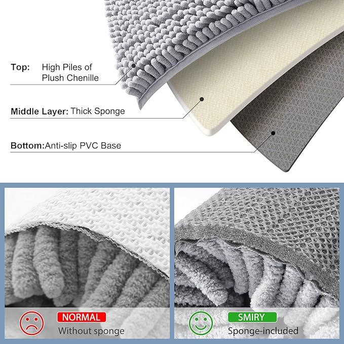 Smiry Luxury Chenille Toilet Rugs U-Shaped 24x20, Soft Absorbent Non-Slip Contour Bathroom Rugs for Toilet, Machine Washable Contoured Bath Mats, Light Grey - ModernBath