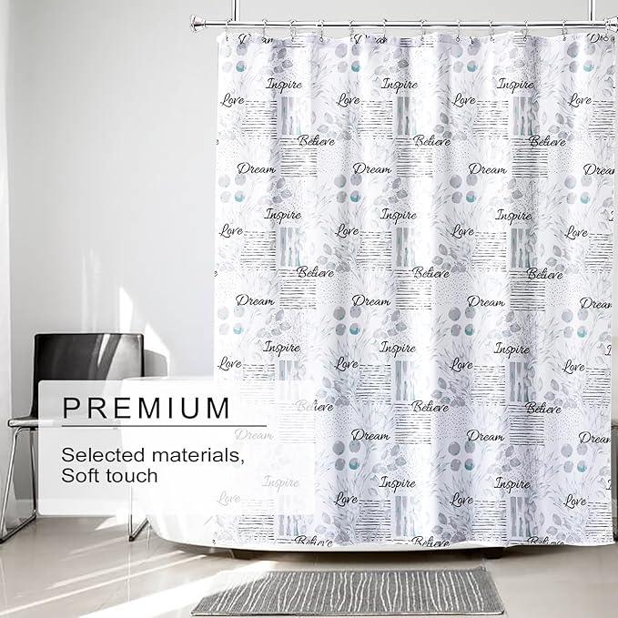 TIKABC Shower Curtain Liner, 4G PEVA Shower Liner, Plastic Waterproof Shower Curtains, with Grommet Holes and 3 Magnetic Weights(Flowers and Text) - ModernBath