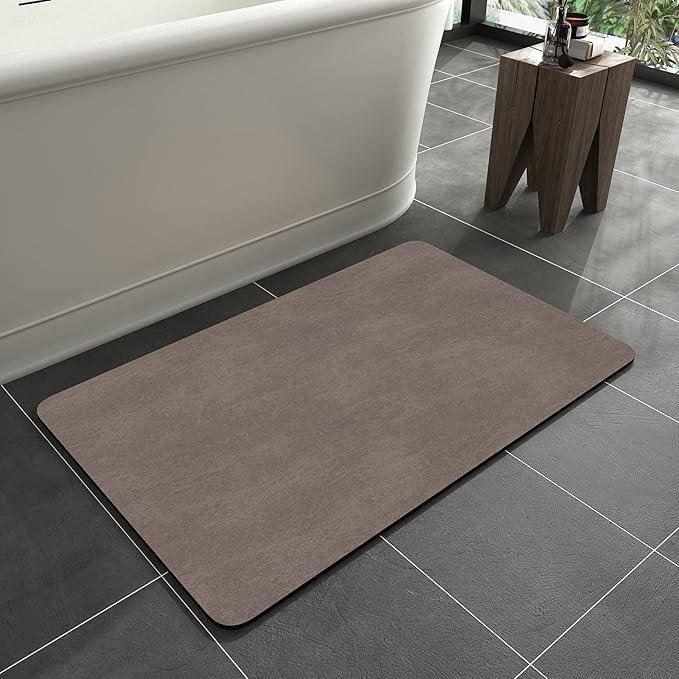 MontVoo -Bath Mat Rug-Rubber Backing Non Slip Quick Dry Absorbent Thin Bathroom Rugs Fit Under Door-Faux Suede Surface Bathroom Floor Mats-Shower Rug for in Front of Bathtub Shower Brown 16"x24" - ModernBath
