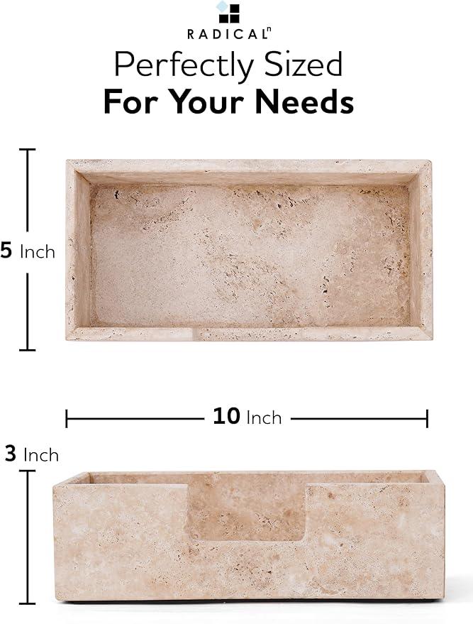 Radicaln Marble Tissue Box Cover 10x5 Inch Handmade Travertine Decorative Tissues Paper Boxes for Bathroom Counter Organizer, Rectangle Napkin Holders for Office Desk Decor - ModernBath