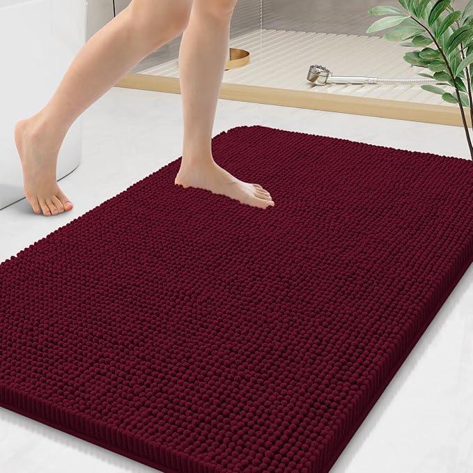 Arotive Bathroom Rugs 44x24, Extra Soft Absorbent Shaggy Chenille Bath Rugs, Machine Washable Rubber Backing Non-Slip Bath Mats for Bathroom Floor Tub and Shower, Home Decor Accessories, Burgundy - ModernBath
