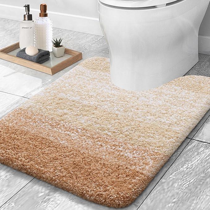 OLANLY Luxury Toilet Rugs U-Shaped 24x20, Extra Soft and Absorbent Microfiber Bathroom Rugs, Non-Slip Plush Shaggy Bath Mat, Machine Wash Dry, Contour Bathroom Mats for Toilet Base, Beige - ModernBath
