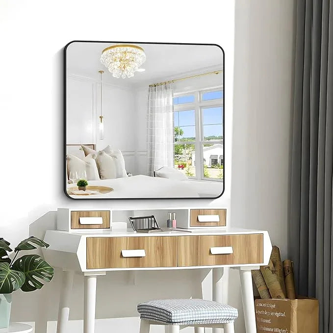 CIVENO Bathroom Mirror, 39x39 inch Black Square Wall Mirror, Metal Frame Rounded Corner Vanity Mirror, Large Wall Mounted Mirror for Modern Bedroom Living Room Horizontal Or Vertical Mounting - ModernBath