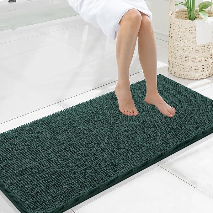 Smiry Luxury Chenille Bathroom Rugs 47x20, Extra Soft and Absorbent Shaggy Bath Mat, Machine Washable, Non-Slip Plush Carpet Runner for Tub, Shower, and Floor, Home Decor Accessories, Green - ModernBath