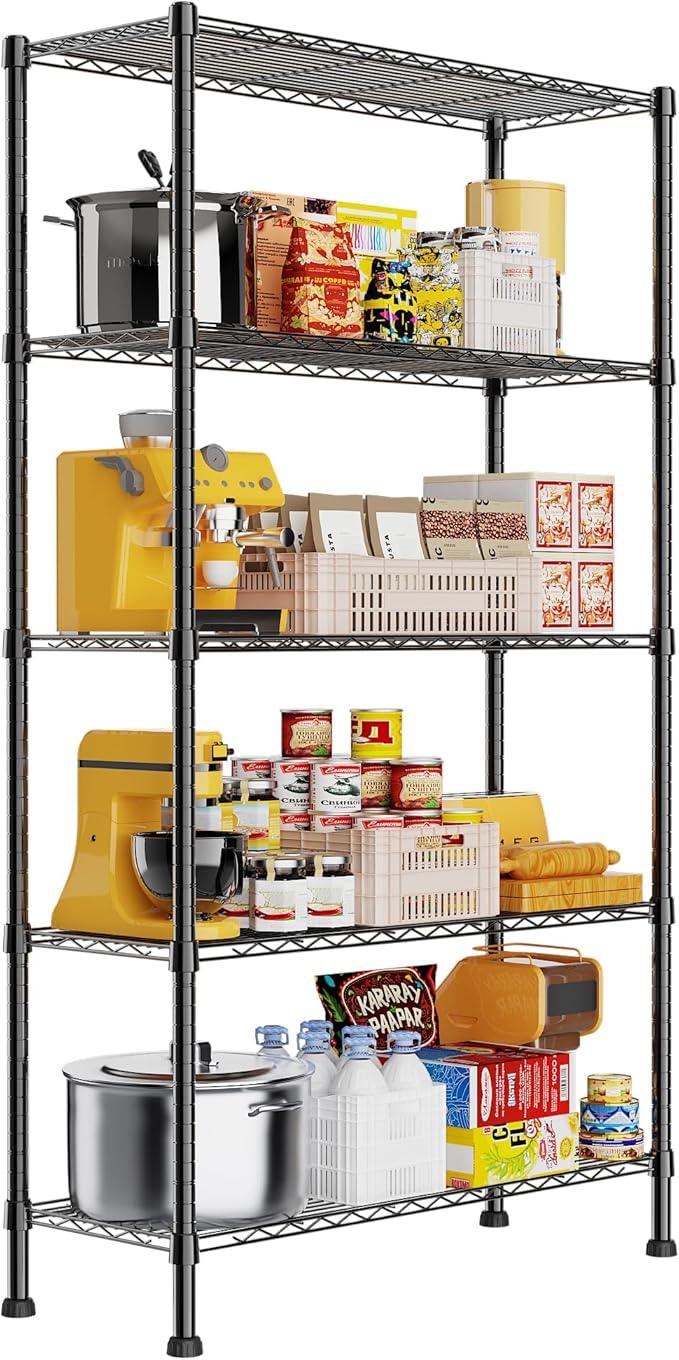 REGILLER 5-Wire Shelving Metal Storage Rack Adjustable Shelves,Standing Storage Shelf Units for Laundry Bathroom Kitchen Pantry Closet(Black,14.1" D x 36.1" W x 71.5" H) - ModernBath