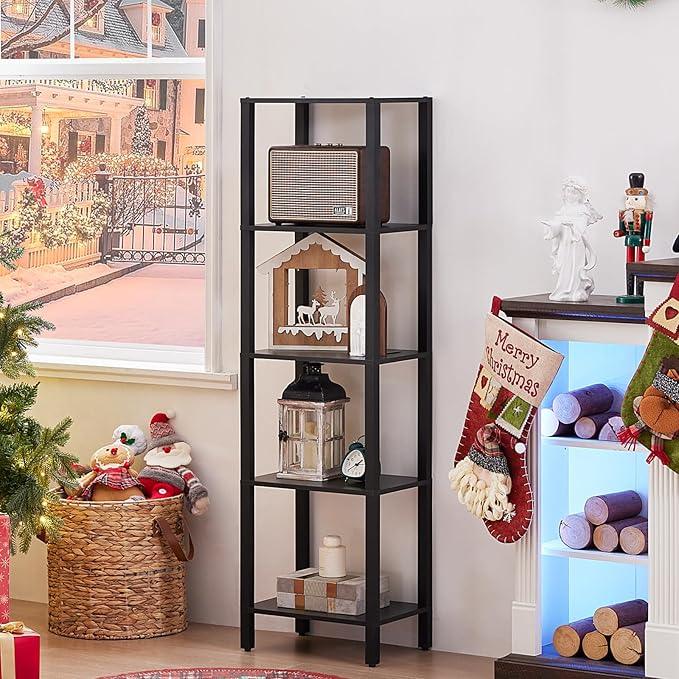 54in Tall Bookshelf 5-Tier Small Narrow Bookcase, Skinny Book Shelf for Small Space, Farmhouse Slim Shelf with Storage, Wood Freestanding Display Thin Bookshelves for Living Room, Office, Black - ModernBath