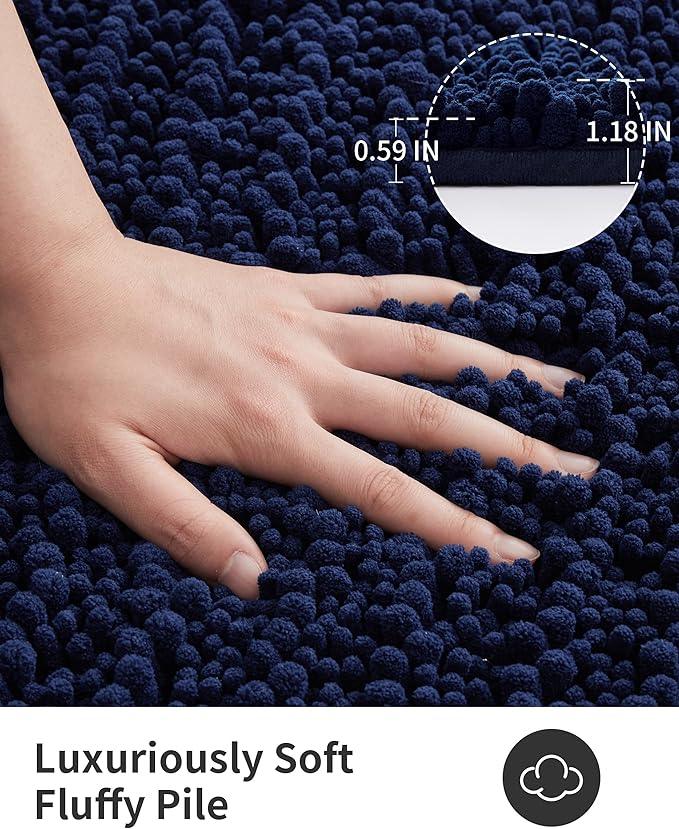 ILANGO Bathroom Rugs Navy Blue 44x24,Extra Soft Absorbent Chenille Bath Rugs,Thick Non-Slip Shaggy Bath Mat,Machine Washable Quick Dry Bath Mats for Bathroom Floor, Tub, Shower Accessories - ModernBath