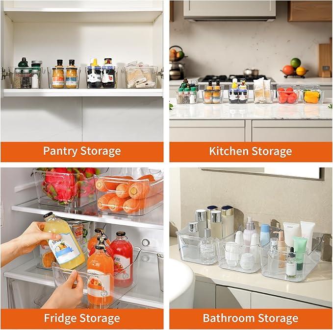 Attelite 12 Pack Clear Plastic Storage Bins, Multi-Use Pantry Organizers and Storage, Pantry Organizer Containers for Home, Kitchen, Freezer, Fridge, Cabinet, Bathroom and Under Sink Organizing - ModernBath