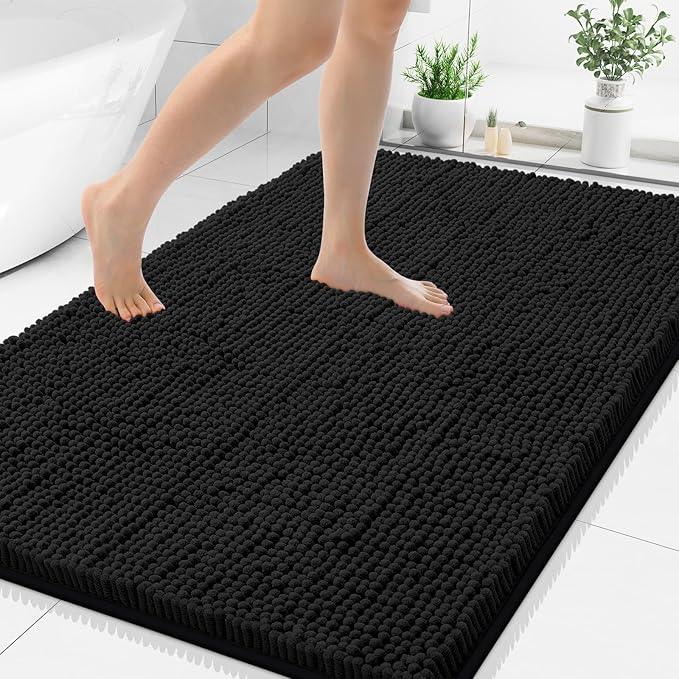 Smiry Luxury Chenille Bathroom Rugs 40x32, Extra Soft and Absorbent Shaggy Bath Mat, Machine Washable, Non-Slip Plush Carpet Runner for Tub, Shower, and Floor, Home Decor Accessories, Black - ModernBath