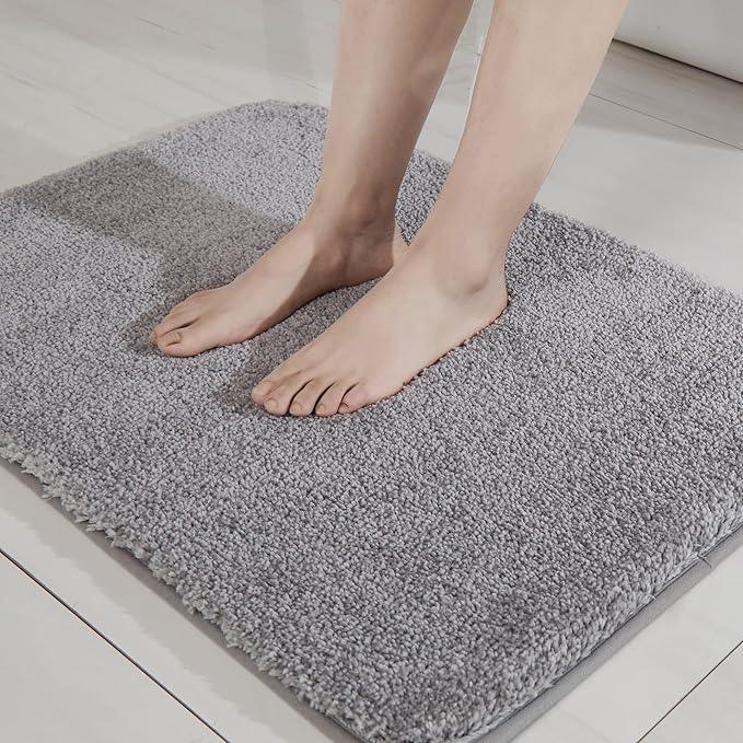 COSY HOMEER Extra Thick Bath Rugs for Bathroom - Anti-Slip Bath Mats Soft Plush Yarn Shaggy 100% Strong Mirco Polyeste Mat Living Room Bedroom Mat Floor Water Absorbent(Grey,16x24 - Inches) - ModernBath