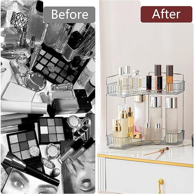 Weidace Corner Bathroom Counter Organizer Bathroom Countertop Shelf Makeup Organizer for Vanity Perfume Tray for Corner Storage (2 Tiers, Grey) - ModernBath