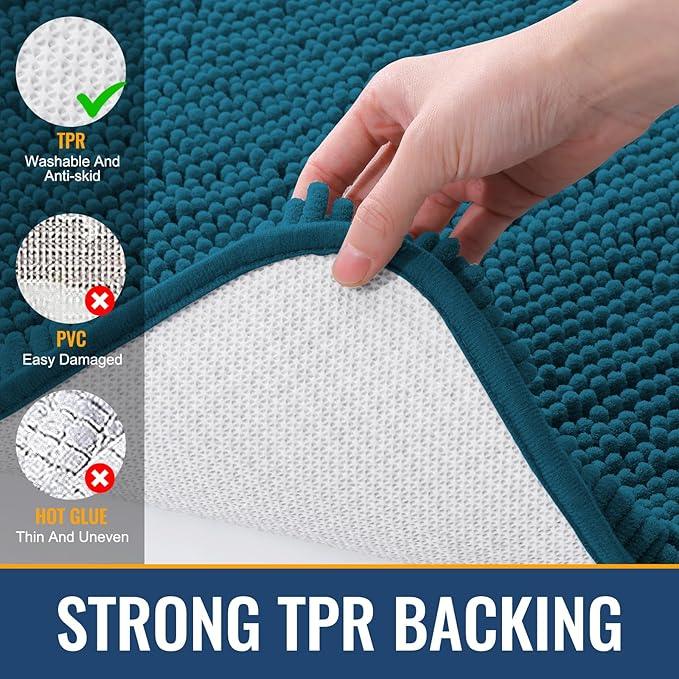 Arotive Bathroom Rugs 30x20, Extra Soft Absorbent Shaggy Chenille Bath Rugs, Machine Washable Rubber Backing Non-Slip Bath Mats for Bathroom Floor Tub and Shower, Home Decor Accessories, Peacock Blue - ModernBath