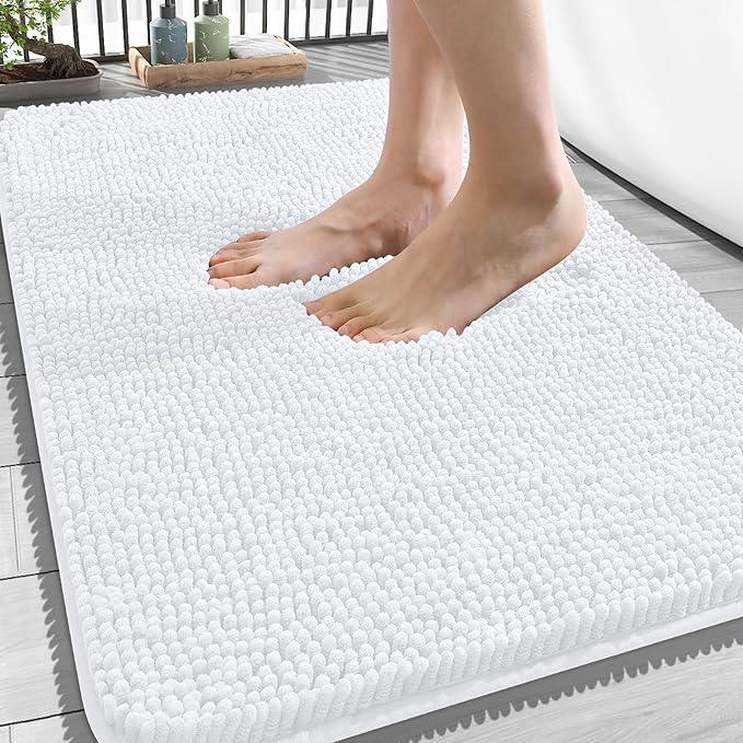 OLANLY Bathroom Rugs 34x21, Extra Soft Absorbent Chenille Bath Rugs, Rubber Backing Quick Dry, Machine Washable Bath Mats for Bathroom Floor, Tub and Shower, Home Decor Accessories, White - ModernBath