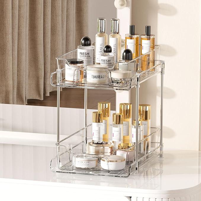Vtopmart 4 Pack 2 Tier Bathroom Under Sink Organizers and Storage, Clear Kitchen Pantry Organization, Pull Out Medicine Cabinet Organizer with Movable Dividers - ModernBath