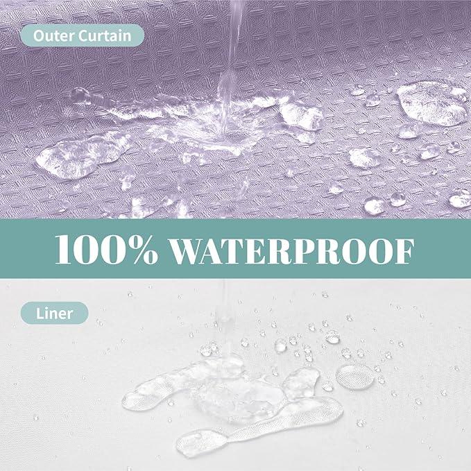 eachope Lavender No Hook Waffle Weave Shower Curtain with snap-in Liner Replacement, 230GSM Waterproof Fabric Hotel Shower Curtain Set for Bathroom, Through Mesh Top Window,71Wx77H - ModernBath
