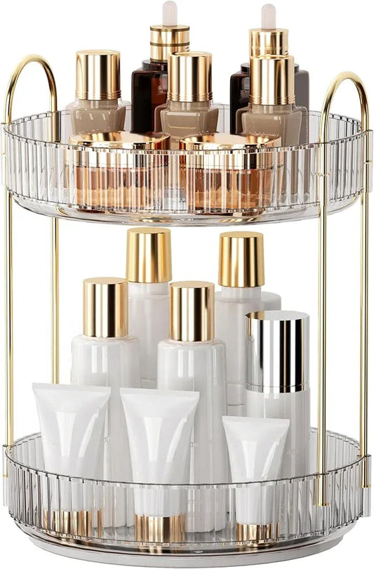YCIA&DONE 360 Rotating Makeup Organizer and Storage for Vanity Bathroom Countertop, High Capacity Cosmetic Skincare Perfume Organizers for Dresser Lazy Susan (Clear White,2 Tiers) - ModernBath