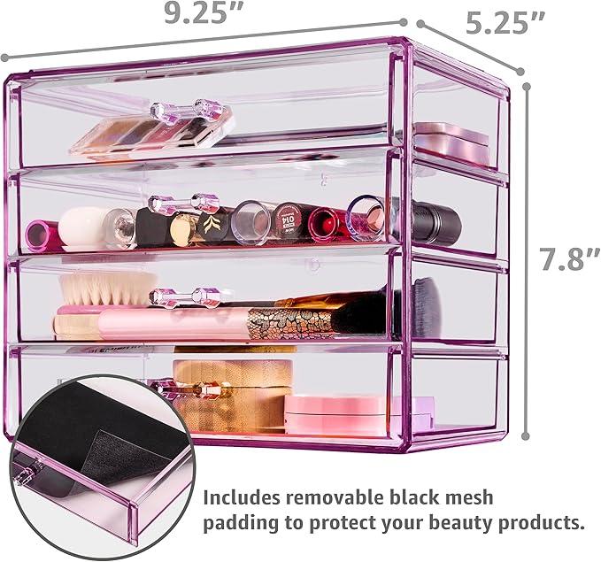 Sorbus Makeup Organizer - 4 Drawer Acrylic Make Up Organizers and Storage for Cosmetics, Jewelry, Beauty Supplies, Clear Makeup Organizer for Vanity, Girl's Room, College Dorm, Counter, Bathroom Sink - ModernBath