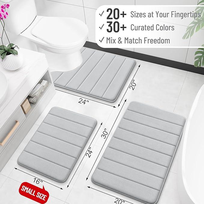 OLANLY Memory Foam Bath Mat 36x24, Super Soft Absorbent Bathroom Rugs, Quick Dry, Machine Washable Shower Floor Rugs, Bathmat Carpet, Bathroom Home Decor Accessories, Light Gray - ModernBath