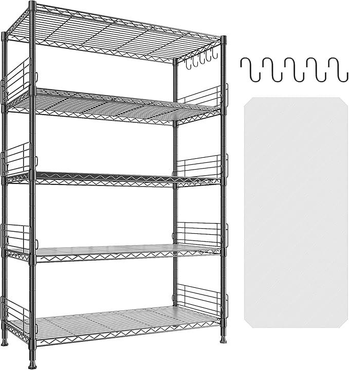 71.5‘’H Wire Shelving Unit With Shelf Linker,5 Tier Metal Shelving Pantry Kitchen Shelves with Side Blockers,Adjustable Standing Storage Shelves Rack with Hooks,Shelf for Utility Room,Basement,office - ModernBath
