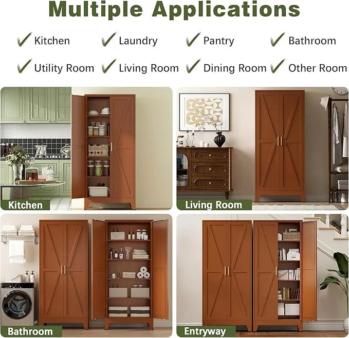 COFaR 5 Tier Metal Kitchen Storage Cabinets, 71" Pantry Cabinet with Doors and 4 Adjustable Shelves, Farmhouse Tall Cabinet for Pantry, Laundry Room,Living Room,Dinning Room (Antique Copper) - ModernBath