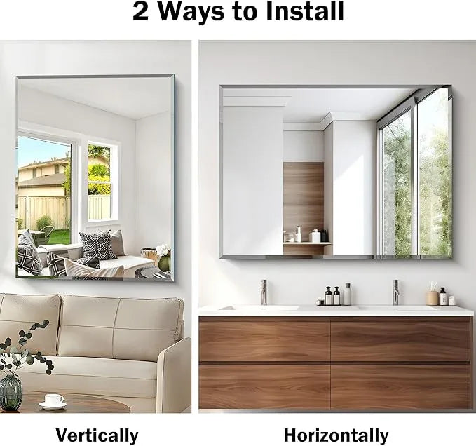 CILIBER Beveled Mirror, 36x48 Inch Large Frameless Bathroom Mirrors for Over Sink, Lightweight Design Beveled Frameless Vanity Mirror, Crystal-Clear 3mm Tempered Glass, Horizontally or Vertically - ModernBath