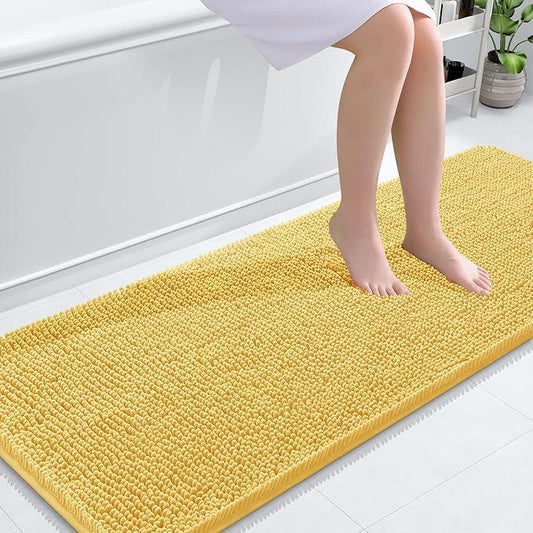 OLANLY Bathroom Rugs 59x24, Extra Soft Absorbent Chenille Bath Rugs, Rubber Backing Quick Dry, Machine Washable Bath Mats for Bathroom Floor, Tub and Shower, Home Decor Accessories, Yellow - ModernBath