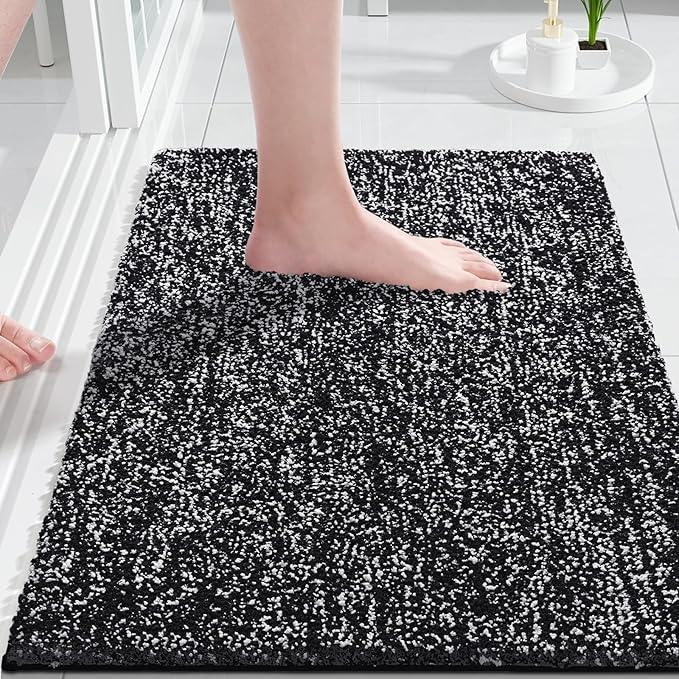 Yimobra Bathroom Rugs Non Slip Washable Ultra Soft Absorbent Microfiber Bath Mat, Dual-Tone Decor Rug with Rubber Backing for Bathroom Floor, Tub and Shower,24x17,Home Essentials,Black and White - ModernBath