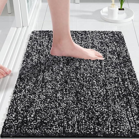 Yimobra Bathroom Rugs Non Slip Washable Ultra Soft Absorbent Microfiber Bath Mat, Dual-Tone Decor Rug with Rubber Backing for Bathroom Floor, Tub and Shower,24x17,Home Essentials,Black and White - ModernBath