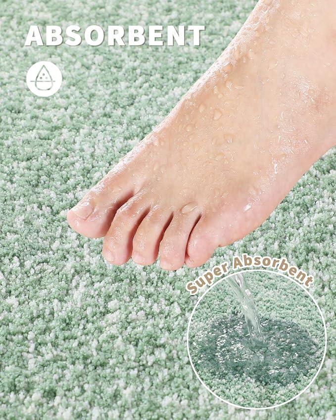 Yimobra Bathroom Runner Rug Non Slip Washable, Soft Absorbent Microfiber Long Bath Mat, Dual-Tone Decor Rug with Rubber Backing for Floor,Tub and Hallway,70x24,Home Essentials,Green and White - ModernBath