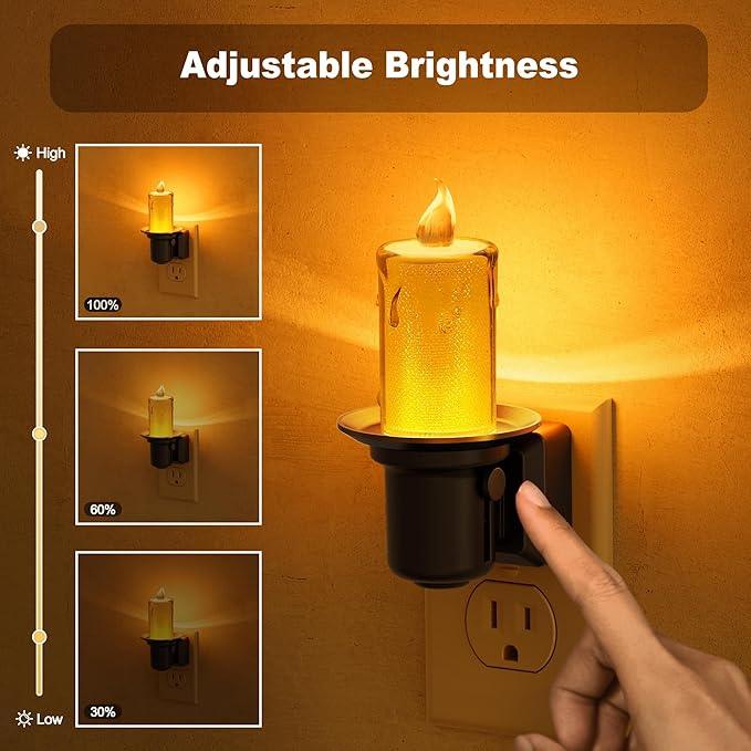 JandCase Night Lights Plug into Wall, 2 Pack Flameless Candle Night Light, 2000K Amber, Dusk to Dawn Sensor Nightlight, 0-100LM Dimmable Nightlight for Dinning Room, Living Room, Bathroom, Hallway - ModernBath