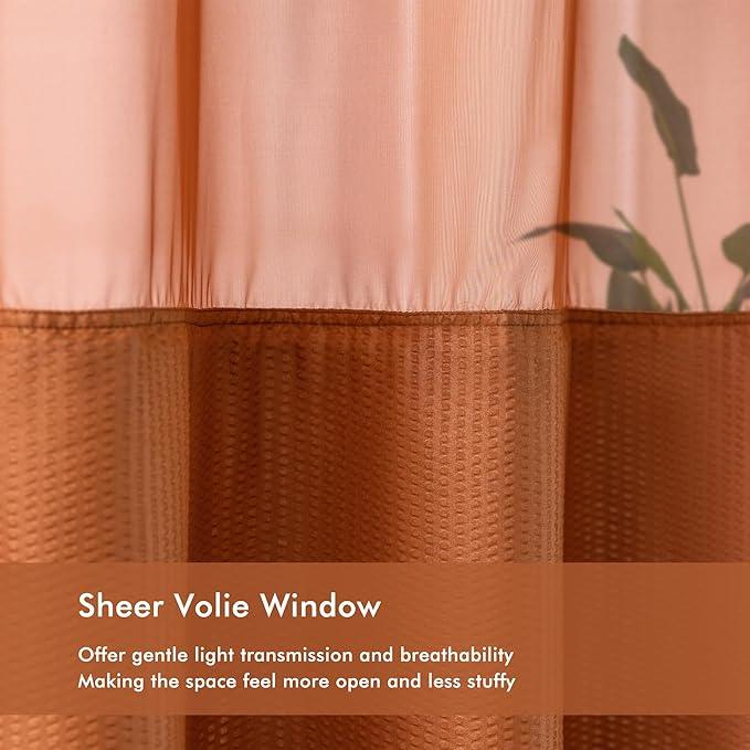Mrs Awesome No Hook Shower Curtain with Snap-in Liner, Embossed Waffle Design Fabric Shower Curtain for Bathroom, Soft & Lightweight, 71x74, Taerracotta - ModernBath
