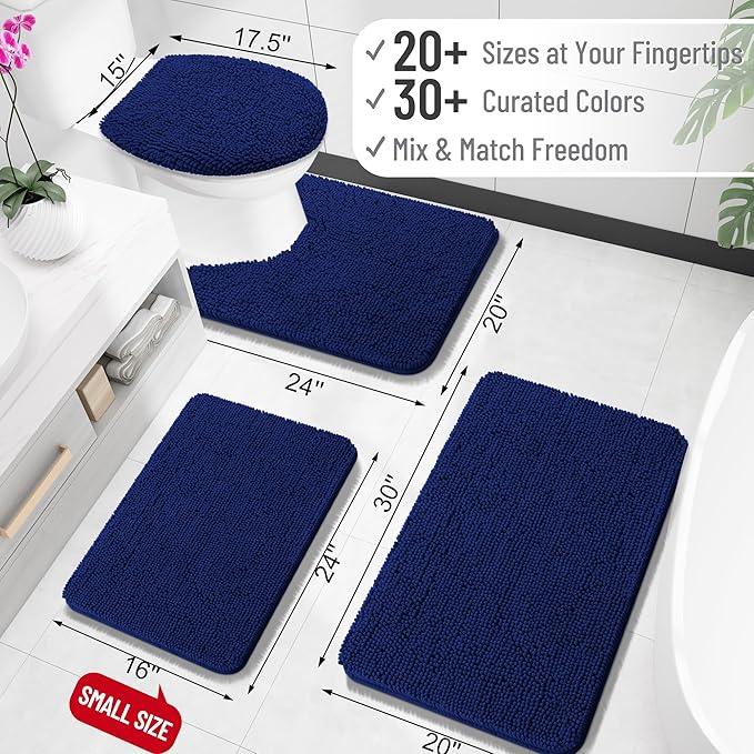 OLANLY Bathroom Rugs 32x20, Extra Soft Absorbent Chenille Bath Rugs, Rubber Backing Quick Dry, Machine Washable Bath Mats for Bathroom Floor, Tub and Shower, Home Decor Accessories, Navy - ModernBath
