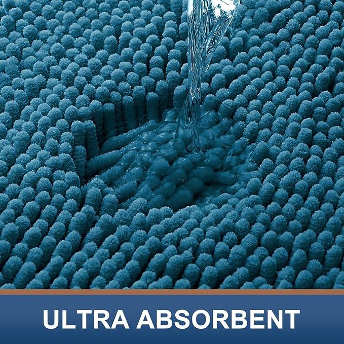 Smiry Luxury Chenille Bathroom Rugs 30x20, Extra Soft and Absorbent Shaggy Bath Mat, Machine Washable, Non-Slip Plush Carpet Runner for Tub, Shower, and Floor, Home Decor Accessories, Peacock Blue - ModernBath