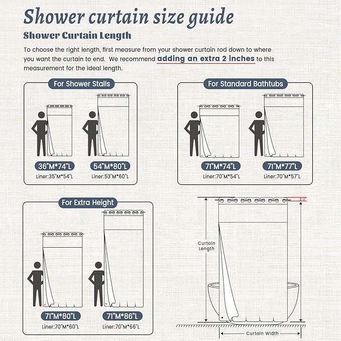 WONICY Extra Long No Hook Shower Curtain with Snap in Liner, Polyester Textured Shower Curtain with Liner Set, Waterproof Washable Hotel Style Shower Curtains for Bathroom, 71Wx86H, Navy - ModernBath