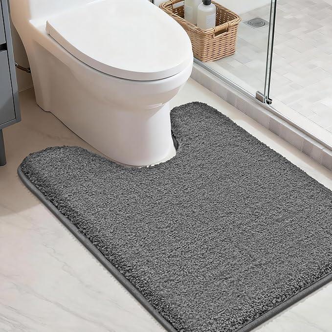 COSY HOMEER Toilet Rugs U-Shaped 24"x20",Soft Absorbent Bath Mat with Non-Slip TPR Backing, Machine Washable Shaggy Bath Rug for Toilet,Dark Grey - ModernBath