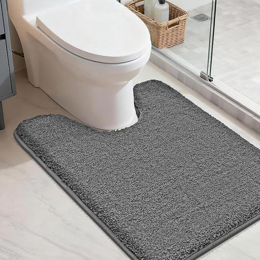 COSY HOMEER Toilet Rugs U-Shaped 24"x20",Soft Absorbent Bath Mat with Non-Slip TPR Backing, Machine Washable Shaggy Bath Rug for Toilet,Dark Grey - ModernBath