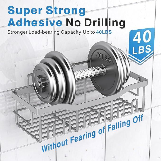 EUDELE 5-Pack Rustproof Stainless Steel Shower Caddy – No Drill Adhesive Bathroom Organizer with Large Capacity, Spacious Shower Shelves for Inside Shower, Kitchen & Home Decor Storage-XL Size - ModernBath